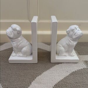 White Bulldog Ceramic Bookends